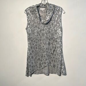 APRICOT Party Cruise Metallic Floral Tulip Hem Cowl Neck Fit & Flare Blouse SZ 6
